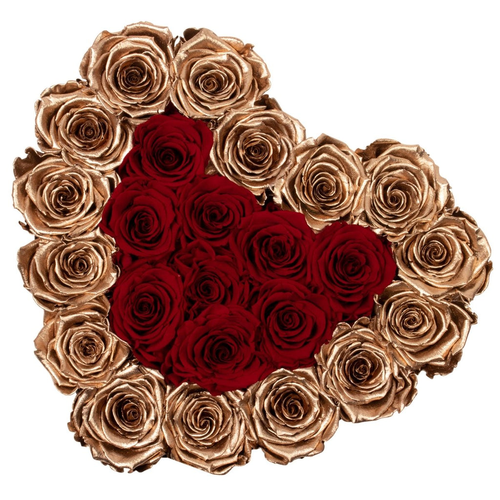 24k Guld & röda rosor | Hjärtbox Tusen rosor