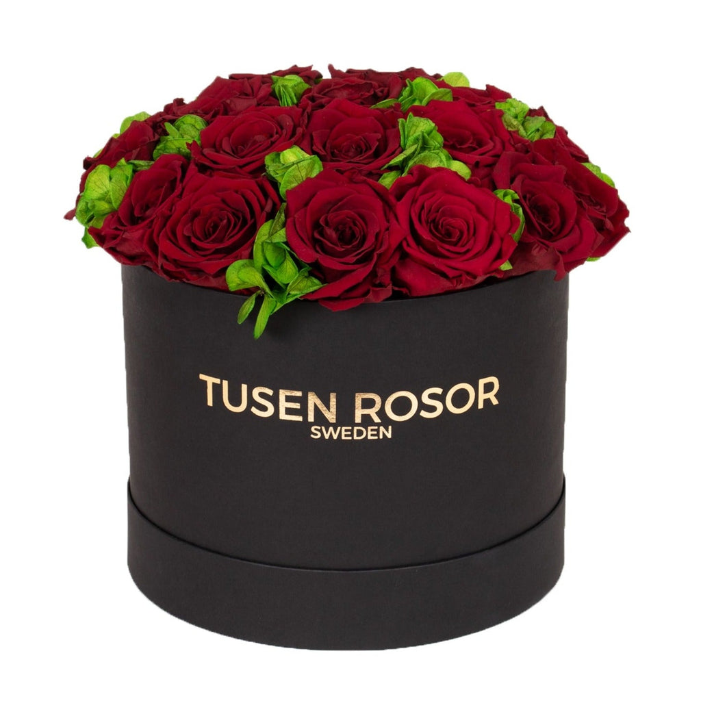 Röda rosor & Hortensia | Classic dome box Tusen rosor