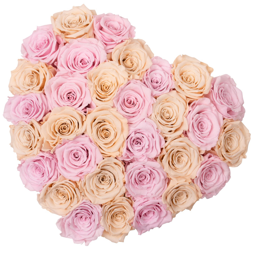 Rosa & beige rosor | Hjärtbox Tusen rosor
