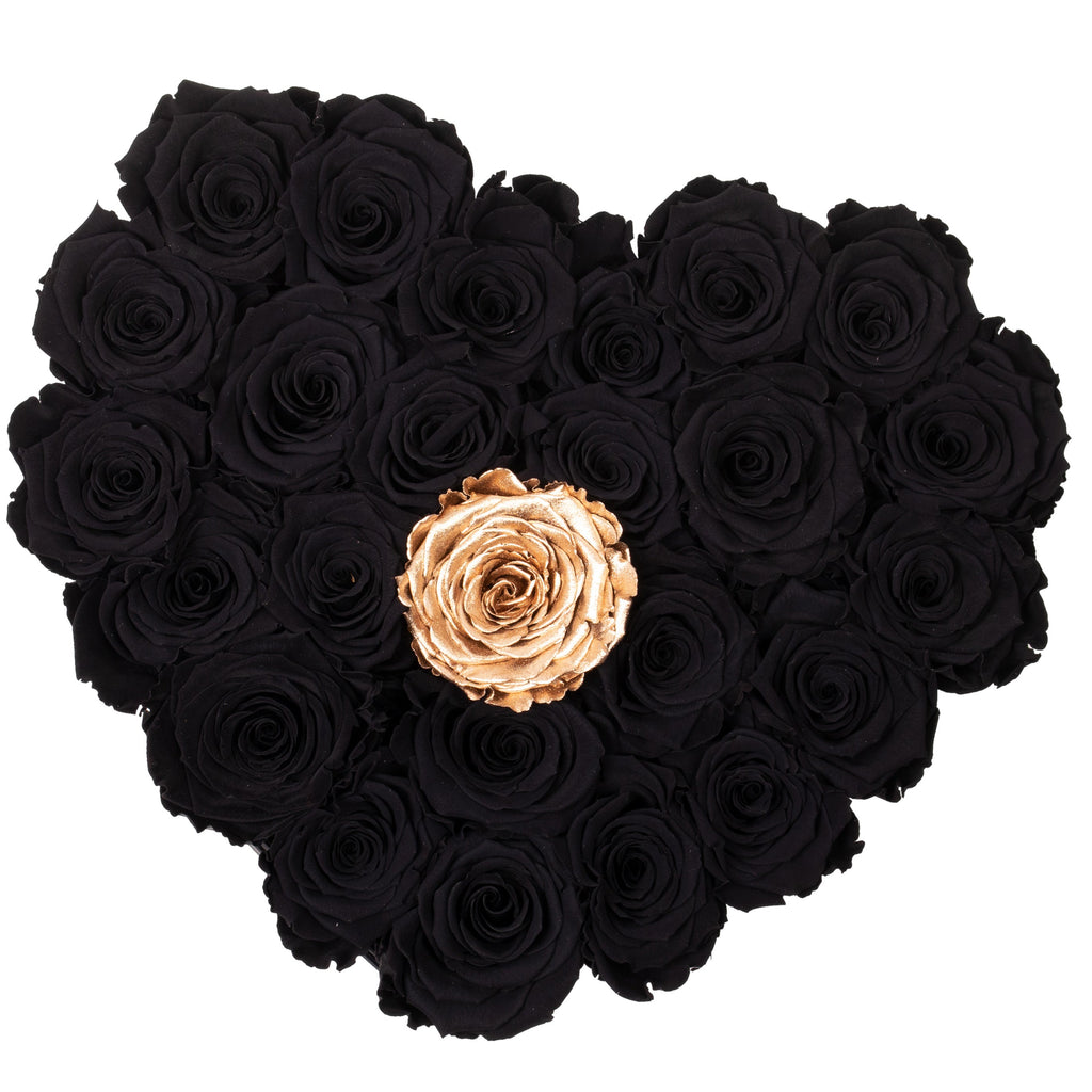 Svarta & 24k guld rosor | Hjärtbox Tusen rosor