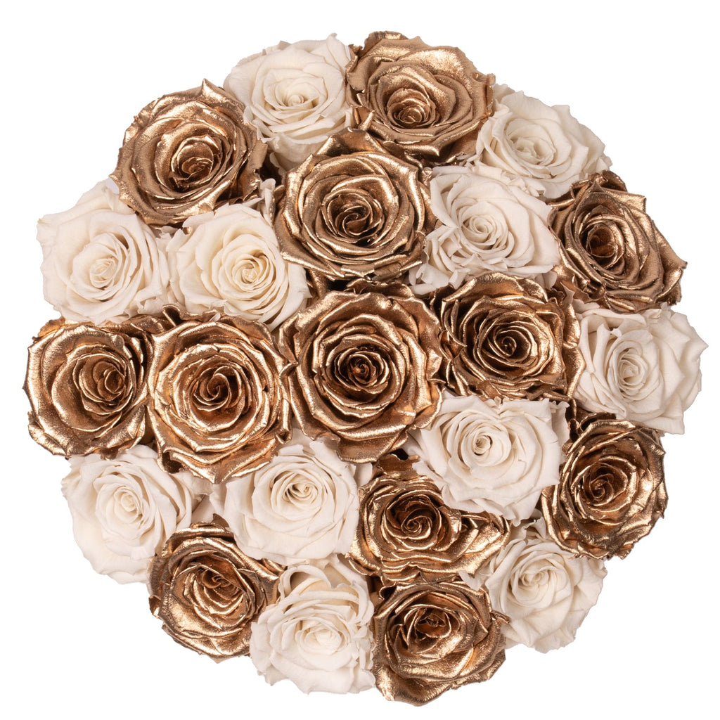 Vit & 24k guldiga rosor | Classic dome box Tusen rosor